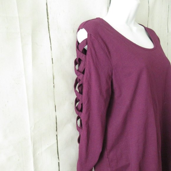 Roamans Top 14 16 Purple Cut Out 3/4 Sleeve Plus Size - Picture 3 of 6